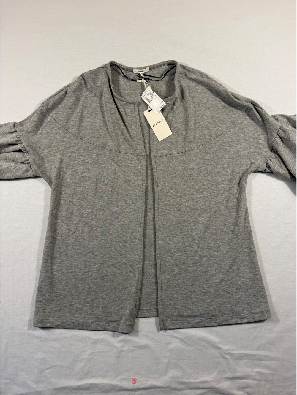 Pleione Feather Gray French Terry Ruffle Sleeve Cardigan Medium